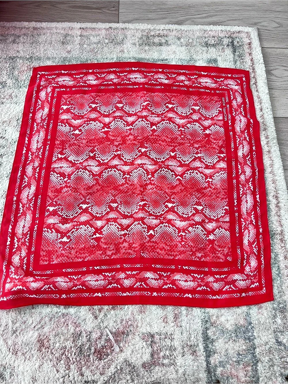 Michael Kors Sea Coral Python Print Scarf Red & White NWT